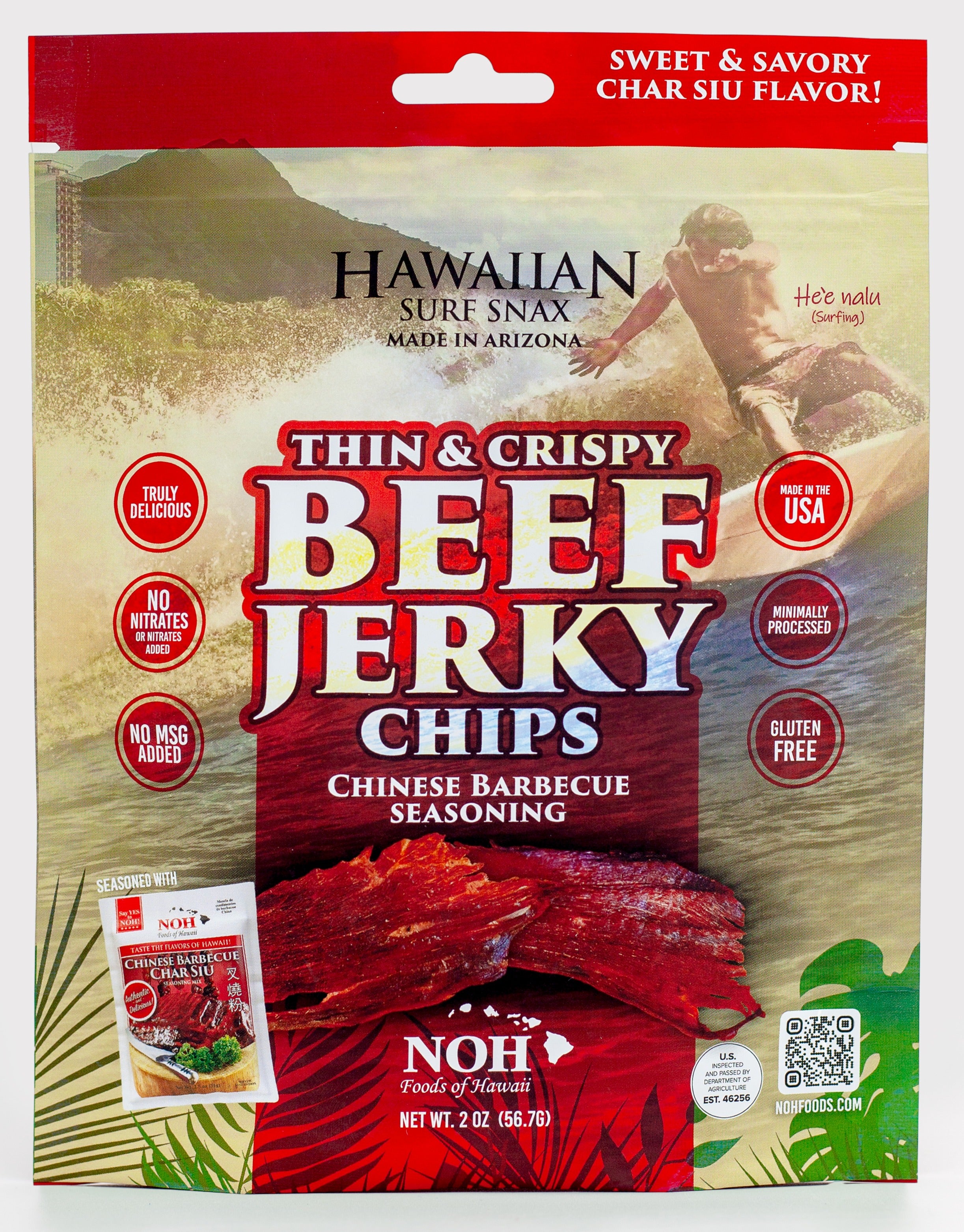 Noh Noh Hawaiian Surf Snax Thin & Crispy Beef Jerky Chips Chinese Barbecue (char siu) — product image
