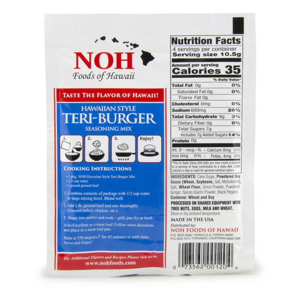 NOH Hawaiian Style Teri-Burger Seasoning Mix - Nutrition & Ingredients